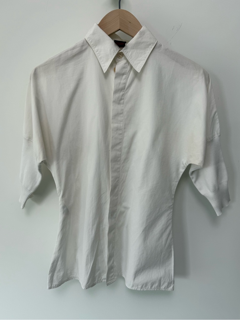 Jean Paul Gaultier White Short-Sleeve Button-Down Shirt knit sleeve